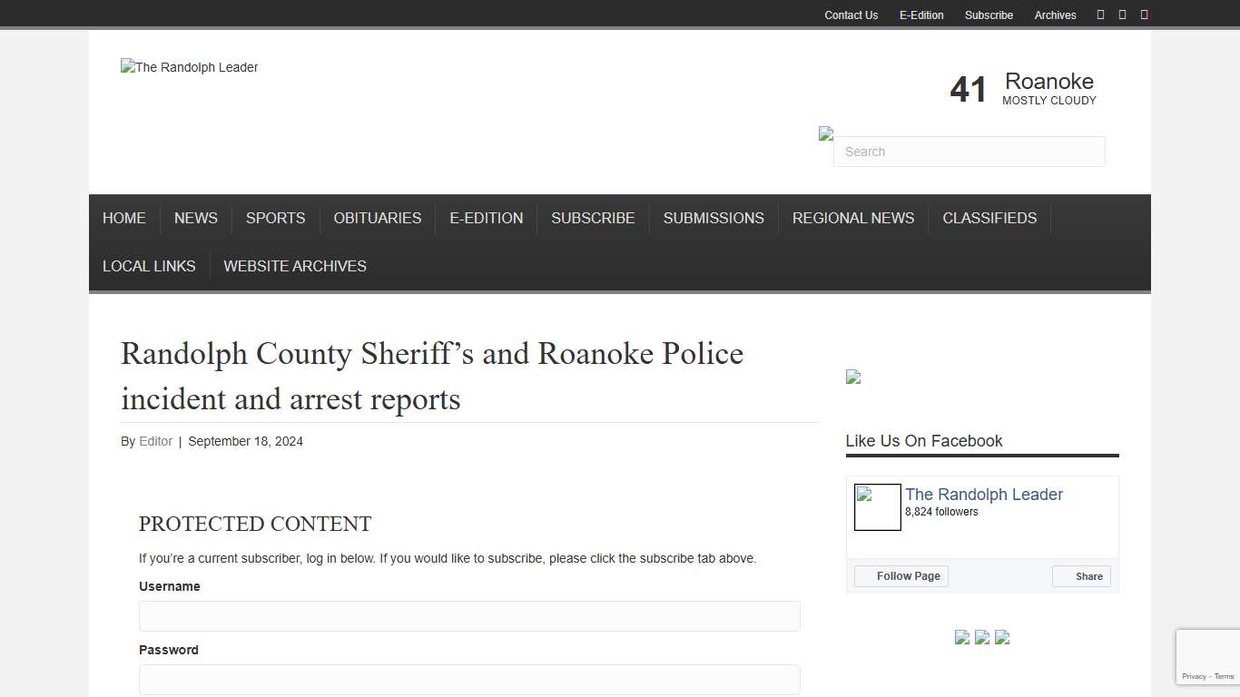 Randolph County Sheriff’s and Roanoke Police incident and arrest reports – The Randolph Leader