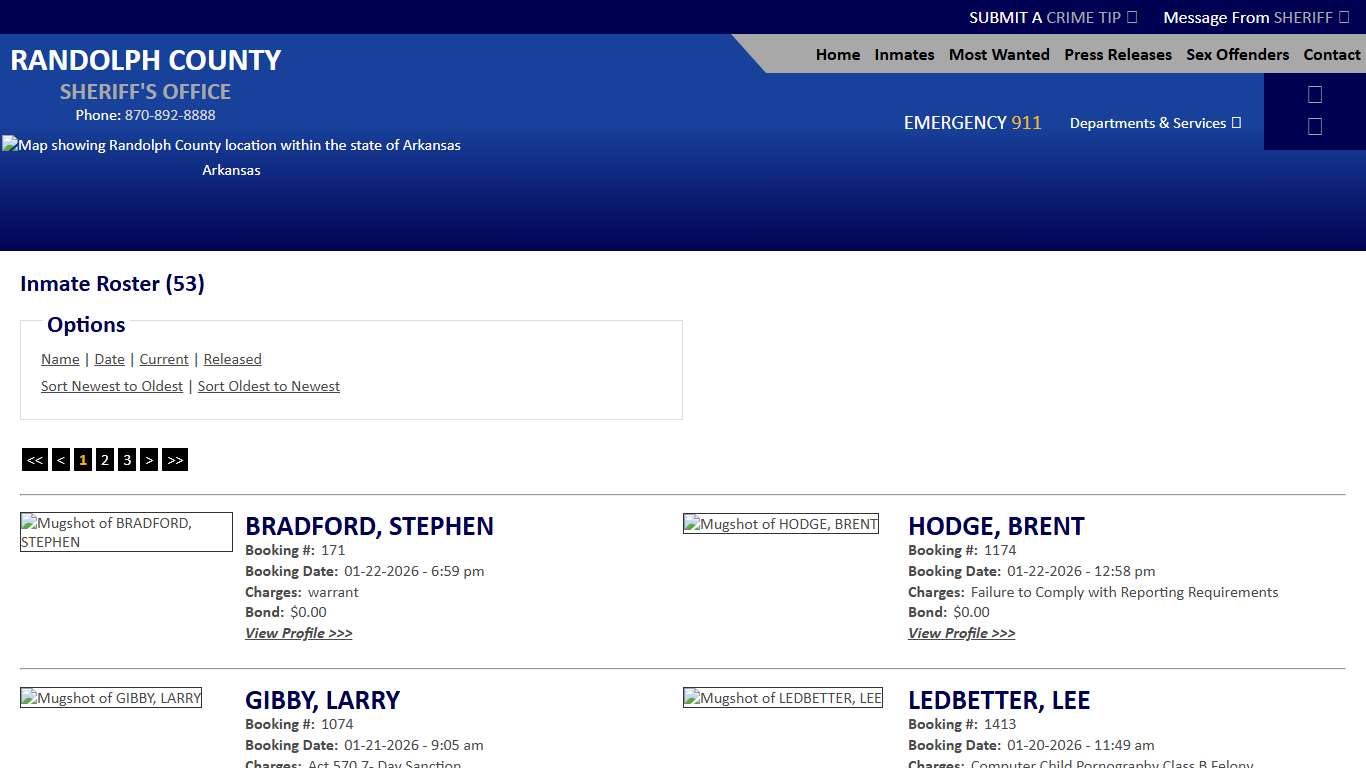 Inmate Roster - Current Inmates Booking Date Descending - Randolph County Sheriff AR